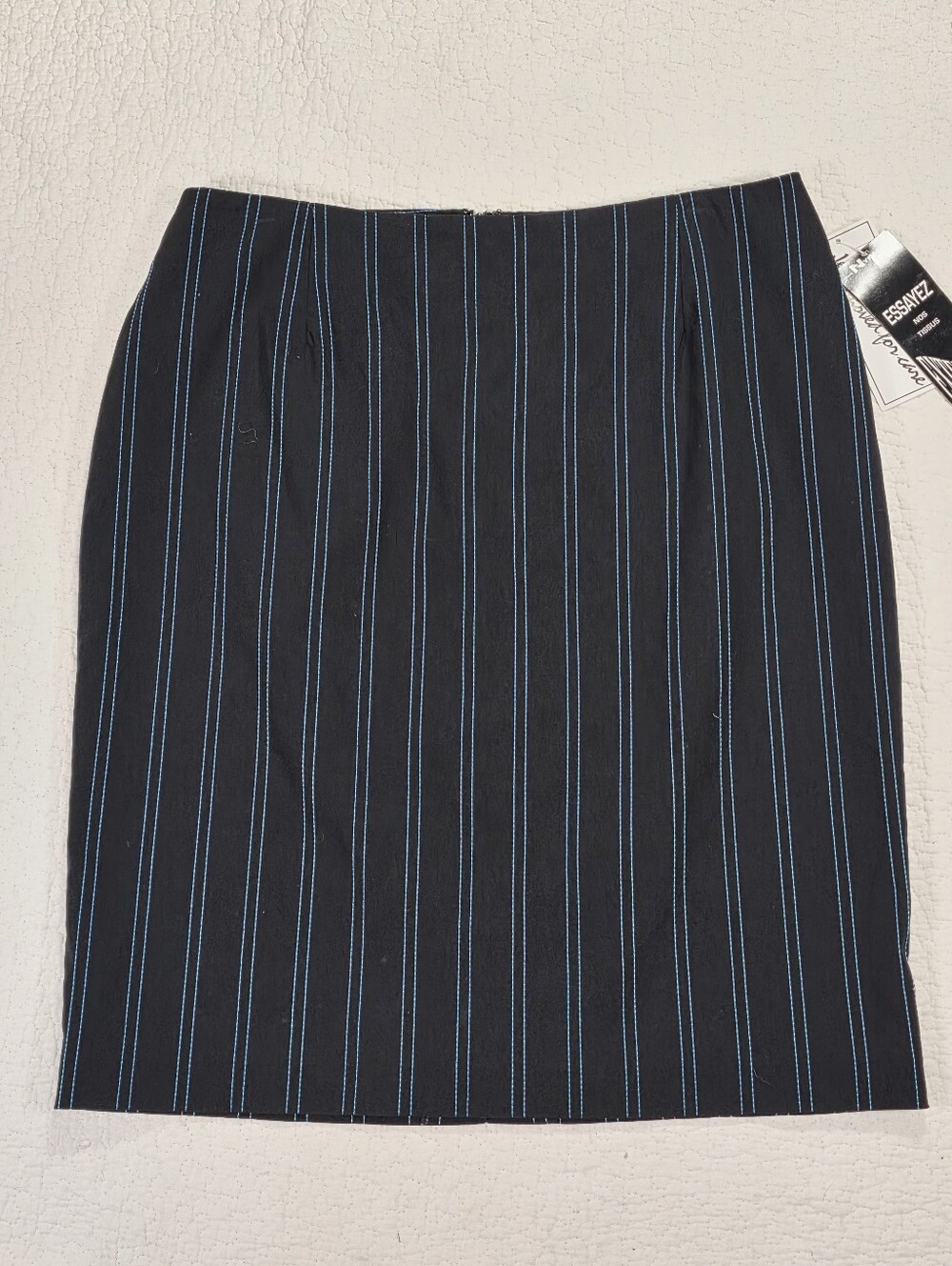 NWT Bianca Nygard Black Pinstripe Pencil Skirt with Blue Stripes